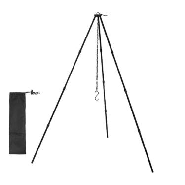 Imagem de Equipamento de acampamento para cozinhar tripé - Acessórios de acampamento de tripé de fogão | Tripé de ao ar livre com corrente de suspensão ajustável, liga de alumínio, equipamento de so