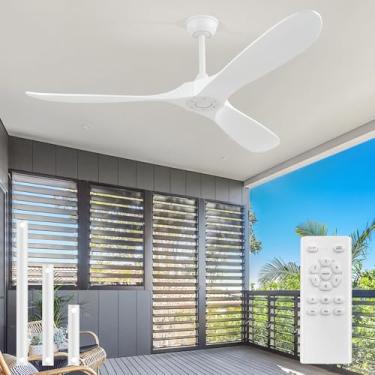 Imagem de wodiston Ventilador de teto externo de 132 cm sem luz, 3 ventiladores de teto de madeira maciça com grande fluxo de ar, ventilador branco para sala de estar, quarto, gazebo, varanda.