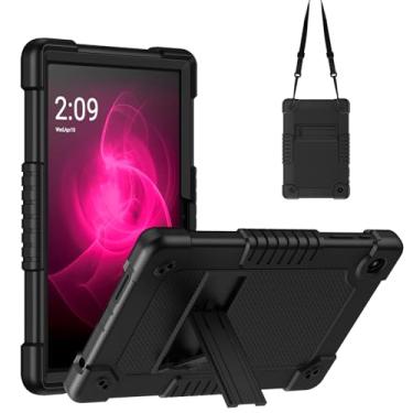 Imagem de Hoibon Capa para Revvl Tab 2 (2025), capa protetora híbrida infantil à prova de choque, capa rígida, suporte embutido, alça de ombro para tablet Tmobile Revvl Tab 2, tablet de 10,1 polegadas (preto)