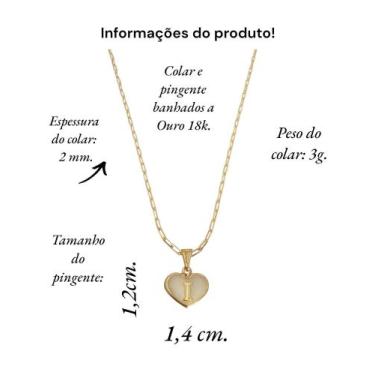 Imagem de Colar Cartier 45Cm Coração Branco Letra I Banhado Ouro 18K - Anaisa Se
