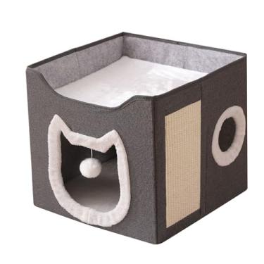 Imagem de Rrlihjgu Casa para Gatos Interior - Abrigo Doméstico Dobrável para Animais - Casa de 2 Camadas Grande Aconchegante com Arranhador e Bola para Cães e Gatos Interior Exterior Inverno