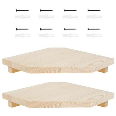 Imagem de Prateleira de canto de canto flutuante de madeira prateleira de canto exclusiva prateleira de canto prática prateleira organizadora de parede para quarto e sala de estar