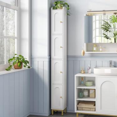 Imagem de Hzuaneri Armário de armazenamento alto estreito de 4 camadas, armário de armazenamento fino para banheiro com 4 pés e prateleiras ajustáveis, organização de banheiro para espaços pequenos, cozinha