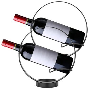 Imagem de 2 peças de suporte de garrafa de vinho único suporte de mesa de metal dourado garrafas de vinho rack de bancada para festa café bar acessório de bar (preto)