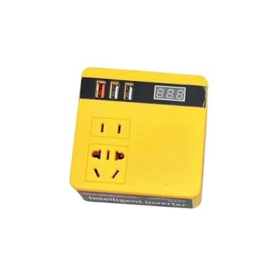 Imagem de Esquirla Inversor de energia, conversor portátil, resistente e leve, inversor de fonte de alimentação que converte DC 18V-21V para AC 220V para viagens, Amarelo