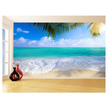 Imagem de Papel De Parede Coqueiros Praia Mar Azul Água 3,5M Npr305