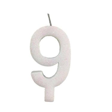 Imagem de Vela De Aniversário 9 Branca Glitter