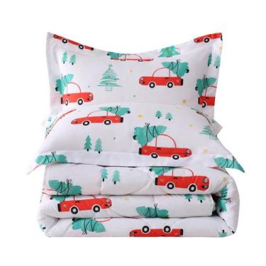 Imagem de Conjunto de edredom infantil JSD Twin Size Xmas Tree Red Cars
