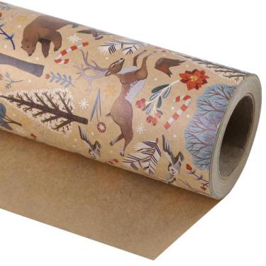 Imagem de Papel de Natal Kraft WRAPAHOLIC para embrulho de presente, 43 x 10 m, 