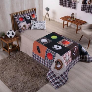 Imagem de Kit Edredom Juvenil Solteiro 04 Peças Estampado 300 Fios - Esportes - 100% Poliéster