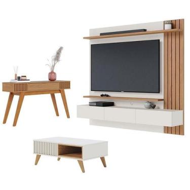 Imagem de Painel para Tv Home Suspenso Juriti 1.8 com Mesa de Centro Jeri Off Wh