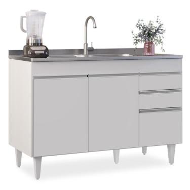 Imagem de Balcão Gabinete Para Pia 120cm Sem Tampo 3 Portas 2 Gavetas Michigan Branco - Lumil