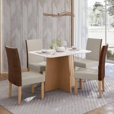 Imagem de Sala de Jantar Mesa Isa 120cm Vidro com 4 Cadeiras Linho Courino Helo Mel/Caramelo/Bege