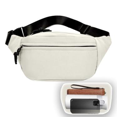 Imagem de Pochete com 2 zíperes para homens e mulheres, bolsa transversal à prova d'água de grande capacidade com alça ajustável, bolsa de quadril moderna para viajar ao ar livre, treino, corrida casual, Off