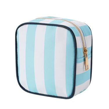 Imagem de RSRSLEII Bolsa de maquiagem listrada pequena para bolsa, mini bolsa de cosméticos com zíper, linda bolsa de cosméticos para mulheres e meninas, bolsa de batom com bolso para chave, porta-cartões