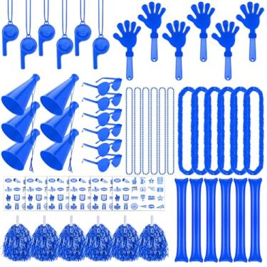 Imagem de Soulchen 180 peças de acessórios de espírito de equipe de escola azul sortido dia de time sortido palitos de trovão apitos de mão apitos megafone pompons de torcida óculos adesivo para eventos