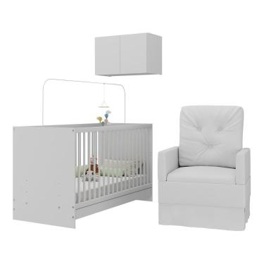 Imagem de Berço 3 Em 1 Com Colchão Poltrona e Armário Aéreo 2 Portas Mp4156 Branco