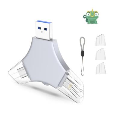 Imagem de Pen Drive USB 3.0 de 64 GB para iPhone, 3 em 1 com memória externa, suporte de fotos, vídeos, armazenamento de dados/backup, pen drives de alta velocidade V10.69 para iPhone/iPad/Android/PC - Bege