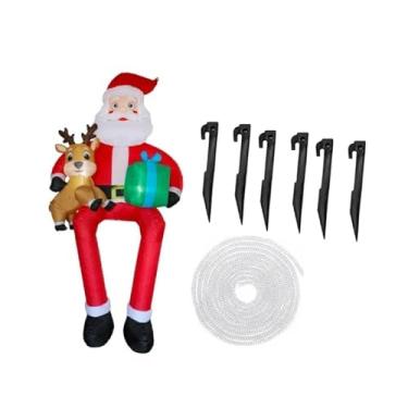 Imagem de Vaveren Papai Noel inflável de Natal, decoração externa, sentado no telhado, com sacola de presentes, decoração natalina iluminada para jardim e ambientes