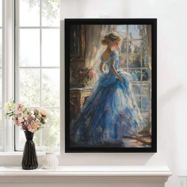Imagem de Linda mulher em um vestido azul, adequado para decoração de casa, sala de estar, quarto, decorações de festas de fim de ano e como presente. Pôster de tela sem moldura de 30 x 45 cm
