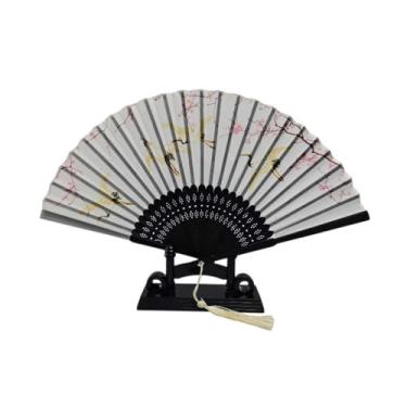 Imagem de Leque de Mão em Bambu - Leque Decorativo com Estampa e Design Compacto | Ideal para Dança e Decoração de Ambientes - Charme Único(JP0429 Cinza Garça)