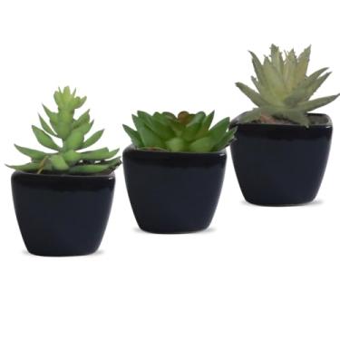 Imagem de Vasinhos Planta Flores Artificiais Suculenta Casa Decoração Kit 3 Preto - Conjunto de Suculentas Falsas para Decoração Moderna de Mesa, Escritório, Sala e Ambientes Internos(preto)