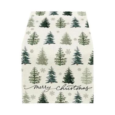 Imagem de Caminho De Mesa Retangular Com Design De Árvores De Natal Vermelhas E 