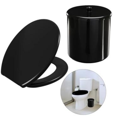 Imagem de Assento Vaso Sanitário Tampa Oval Soft Preto + Lixeira Preta 6L Redondo Com Tampa