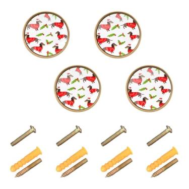 Imagem de Burbuja Puxadores de armário de cozinha Christmas Dogs pacote com 4, puxadores de gaveta redonda de 3,5 cm com parafusos para armários de cozinha, quarto, armário