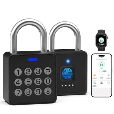 Imagem de Foxlock Armário inteligente com teclado de código - cadeado de impressão digital, cadeado biométrico sem chave com aplicativo Bluetooth, à prova d'água para unidade de armazenamento ao ar livre, cerca