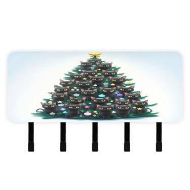 Imagem de Burbuja Porta-chaves de árvore de Natal com 5 ganchos, porta-chaves autoadesivo montado na parede, organizador de armazenamento de correio para entrada, decoração de casa
