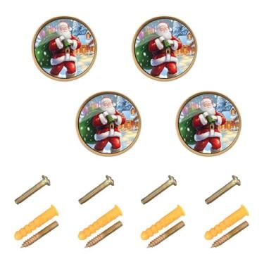 Imagem de Burbuja Maçanetas de armário de cozinha de Papai Noel, pacote com 4, puxadores redondos de 3,5 cm, puxadores de cômoda com parafusos para armários de cozinha, quarto, armário