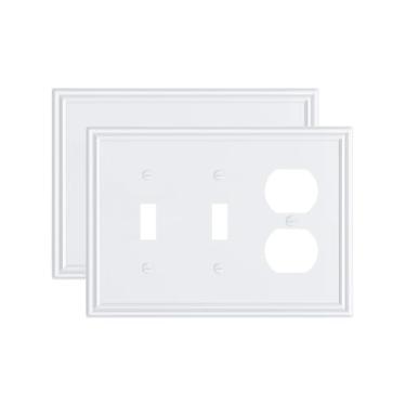 Imagem de TREEWELL Pacote com 2 capas para tomadas duplas e duplas duplas, capas decorativas de liga de zinco durável, branco puro, 4 placas de interruptor, resistente à corrosão