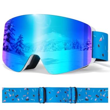 Imagem de VCOROS Óculos de esqui infantil OTG crianças neve snowboard lentes magnéticas intercambiáveis meninos meninas jovens (armação branca lente azul)