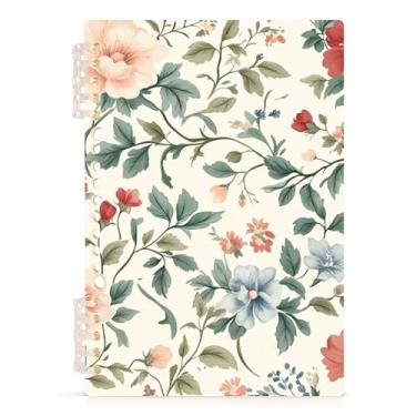 Imagem de Burbuja Caderno floral vintage, papel pautado universitário A5 com 60 folhas, fichário para escritório, 1 pacote