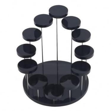 Imagem de YJIUYUANQ Suporte de torre de cupcake de acrílico redondo preto, capacidade para 12 xícaras, decoração de bandeja em camadas, organizador de joias