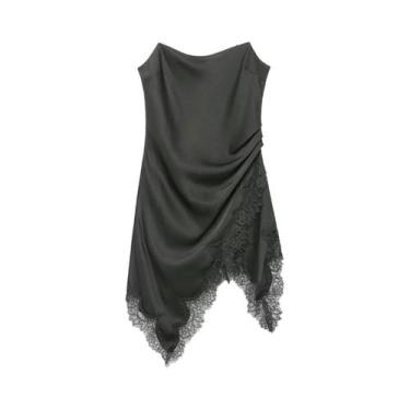 Imagem de Vestido Assimétrico Sem Mangas Com Detalhes Em Renda Para Mulheres, Ve