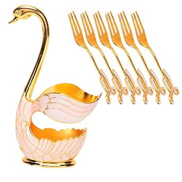 Imagem de Cryfokt Conjunto de Talheres Com Suporte de Cisne, Colheres Requintadas de café, Frutas e Sobremesas para Festa Em Casa, Liga de Zinco (branco dourado + cruz)