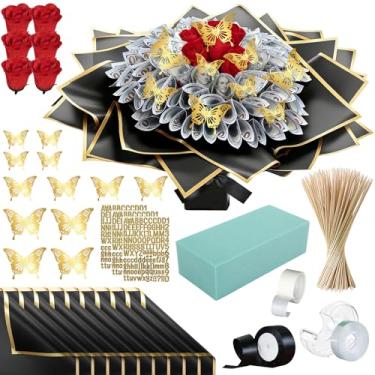 Imagem de BINBE Money Bouquet Kit Cash Gifts 10 Sheet Flower Wrapping Paper 6 Fake Flower 50 Bamboo Skewer 1 Floral Foam Block Gifts for Christmas Anniversary Birthday Wedding Mother's Day Class of 2026