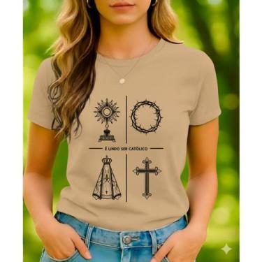 Imagem de Camiseta Tshirt Feminina Frases Imagens Religião É Lindo Ser Católico 
