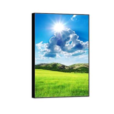 Imagem de BMZFYBS Impressão em tela de paisagem de arte de parede com moldura preta - Nuvens de montanha de pastagem - quadros de pintura de decoração para quarto 80 x 120 cm 31 x 47 pol