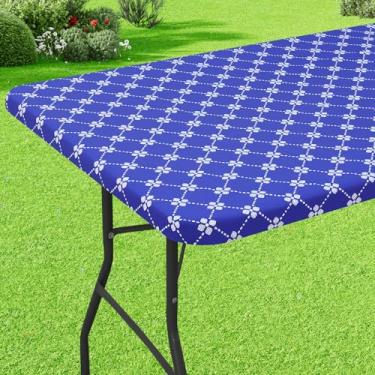 Imagem de misaya Toalha de mesa retangular de vinil, toalha de mesa elástica com forro de flanela, capa de mesa de plástico à prova d'água, serve para mesas dobráveis de 10 metros para acampamento, ambientes