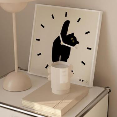 Imagem de aqxreight Relógio de Parede Inovador Estilo Nórdico Bonito Padrão de Gato Silencioso Evita Tique-taque Relógio de Parede da Sala de Estar para Cozinha Quarto 40x40cm / 15,7x15,7 pol. de para Uma