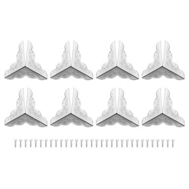 Imagem de Generic 8 peças de protetores de canto de caixa de metal 2.5 cm x 2.5 cm protetores de canto decorativos com parafusos de montagem para armários de caixa de armazenamento baú de madeira, tom prata