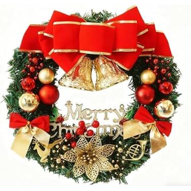 Imagem de Guirlanda de Natal de 30 cm, enfeite para porta da frente, enfeite decorativo para pendurar na janela, para decoração de festa e feriado
