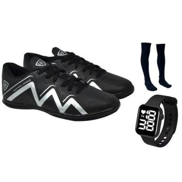 Imagem de Chuteira Futsal 1000 Quadra Costurada Adulto Novo + Meião + Relógio Di