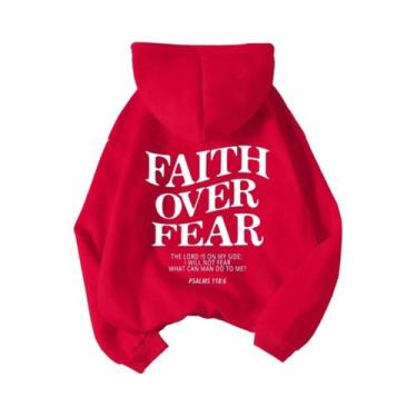 Imagem de Moletom Feminino De Fleece Com Estampa De Letras 'Faith over Fear', Qu