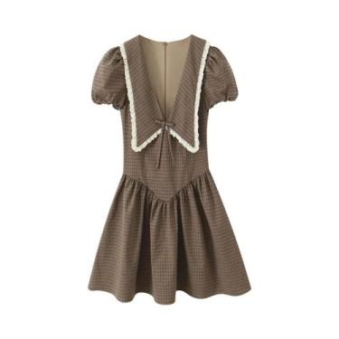 Imagem de Vestido Mini Xadrez Feminino Com Mangas Curtas Bufantes E Gola Peter P