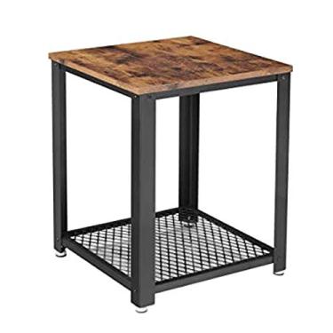 Imagem de Mesa de centro pequena com extremidade lateral industrial, montagem resistente e fácil, móveis com aparência de madeira com moldura de metal