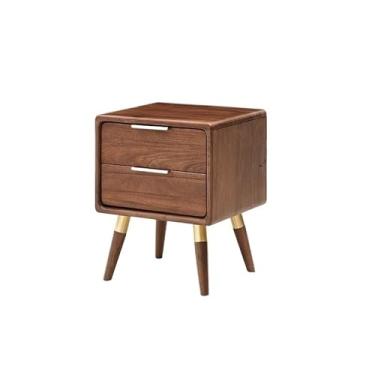 Imagem de Mesa de cabeceira decorativa de madeira maciça, mesa de cabeceira nórdica de nogueira preta nórdica, simples, armário de armazenamento para quarto, mesa pequena